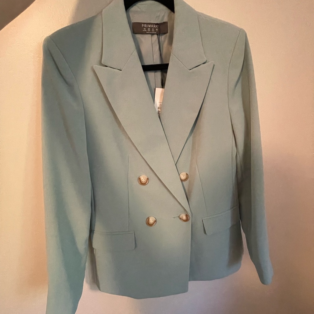 Women's Double-Breasted Blazer - Light Blue - Picture 3 of 4